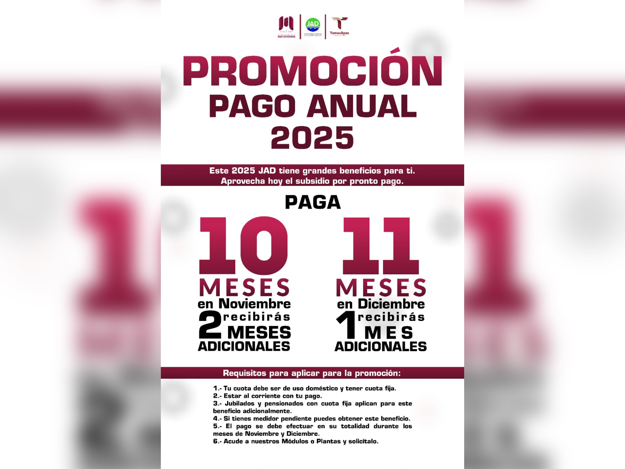 Aprovecha la promoción de pago anual que el gobierno municipal de Matamoros y JAD tienen para ti