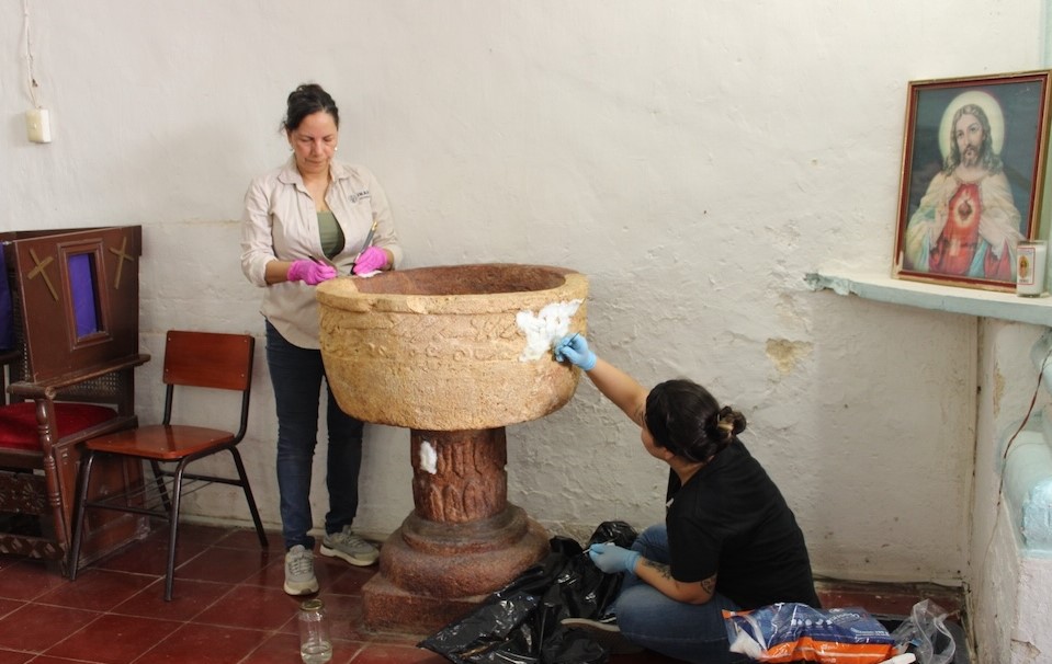 El INAH atiende retablo de la iglesia de la Inmaculada Concepción, en Chiná, Campeche